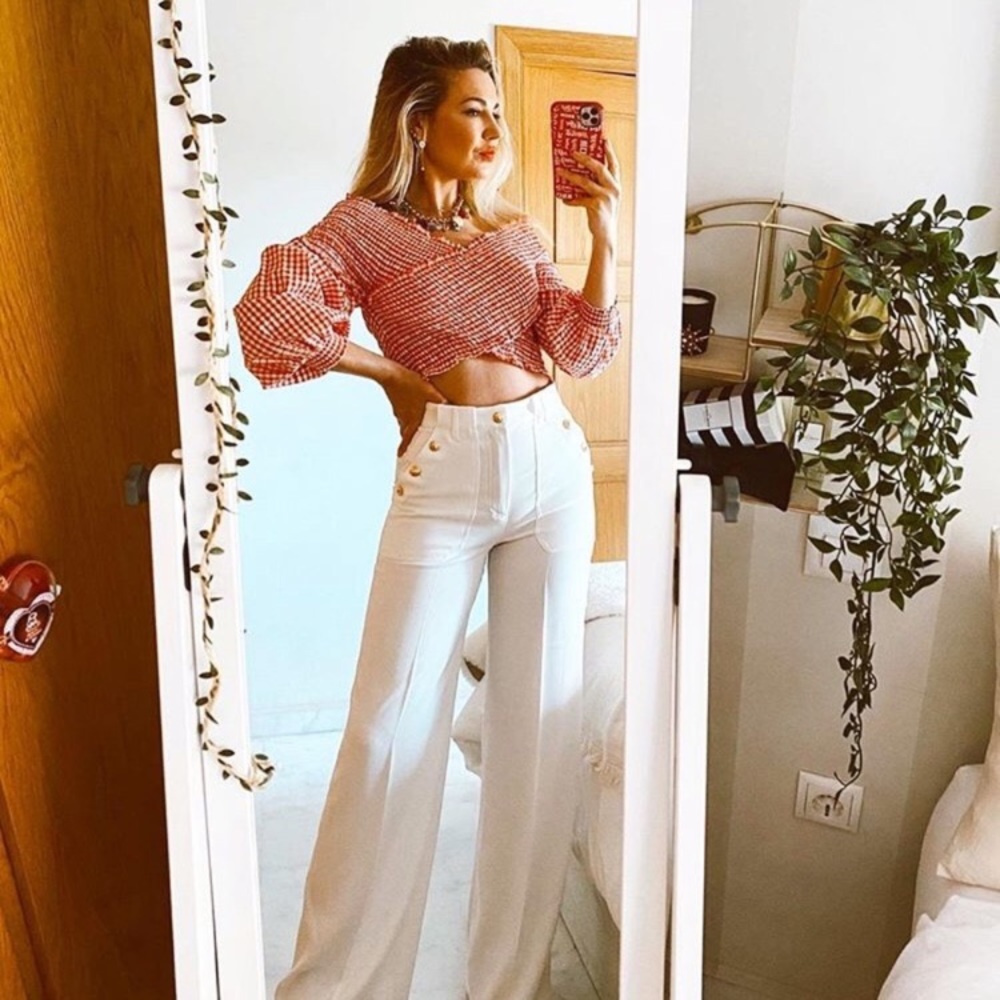Gold Button Wide Leg Pants